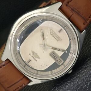 Vintage 1983 Citizen Automatic Mens Silver Watch W/daydate & Black accents